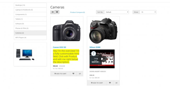 Product Overview Section on Category Page