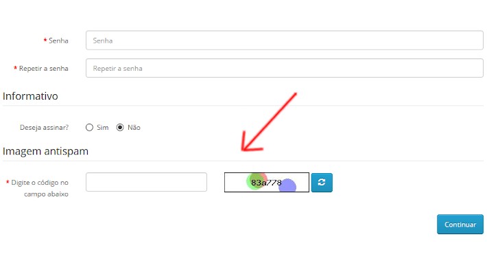 Captcha, altera a posição e botão recarregar