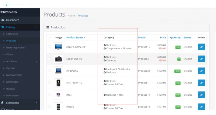 show category in prodcut list