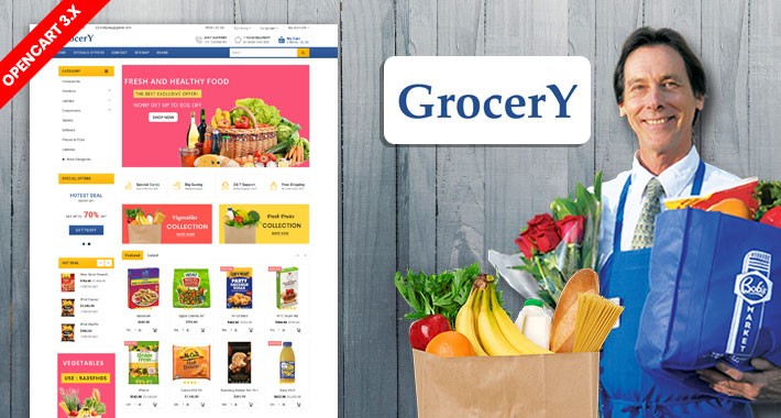 Blue grocery and organic shopping theme