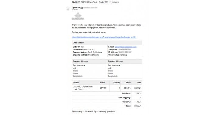 Order Email Copy for Admins