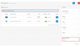 Admin Product Category Filter