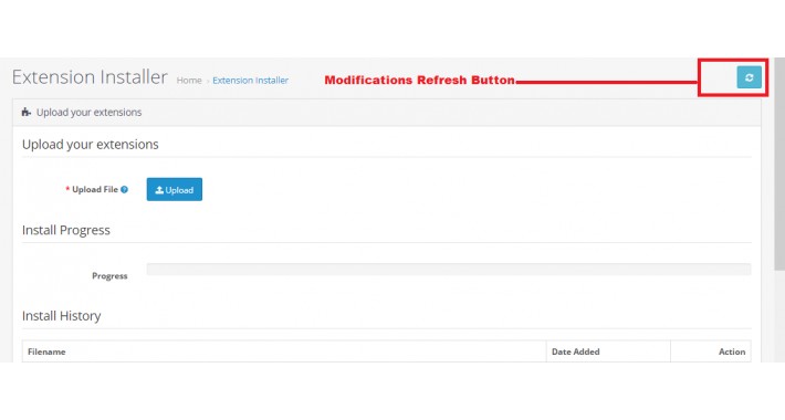 admin modifications refresh button in installer page