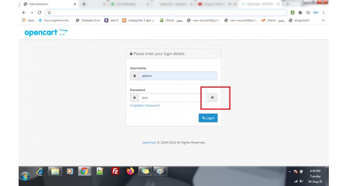 admin password show hide
