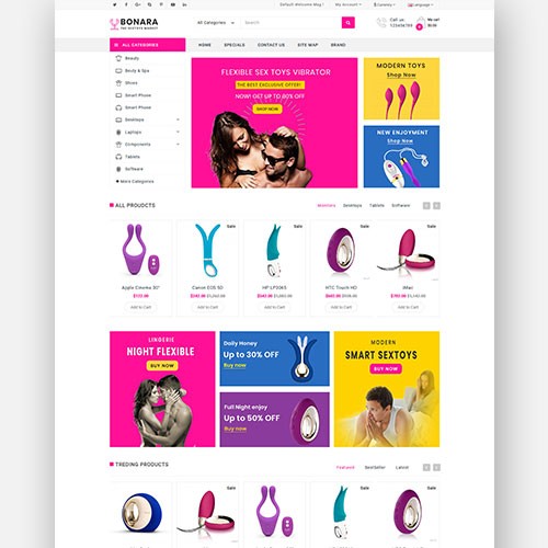 OpenCart Bonara SexToys Adult Ecommrce Website Template