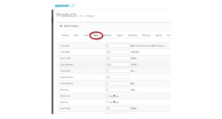 tyre search vqmod opencart
