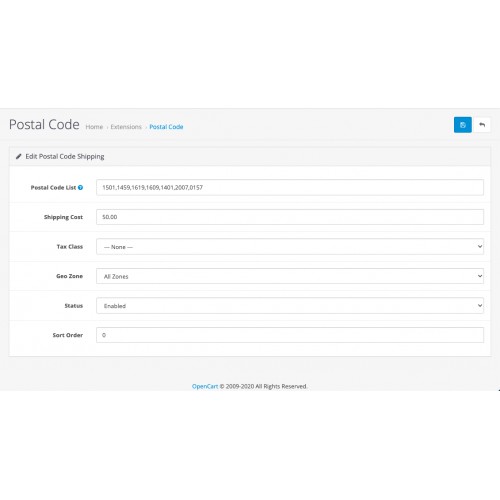 opencart-super-simple-postal-code-shipping-method