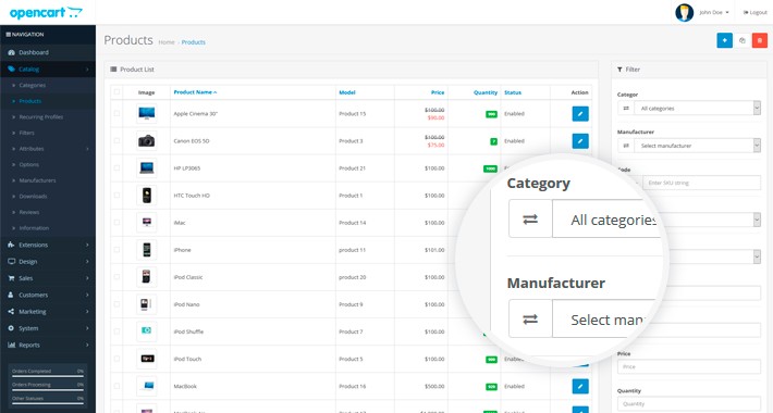 Ex Filter Products in Admin