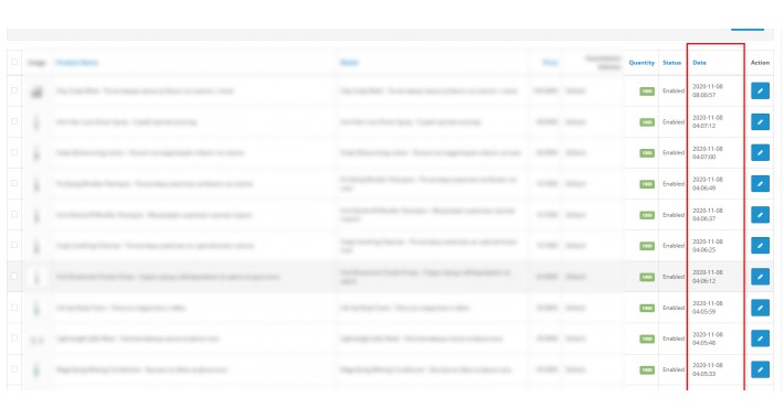 Admin products - Filter by date