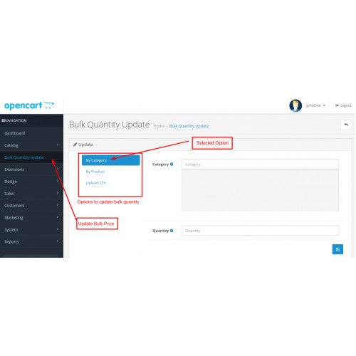 OpenCart Bulk Quantity Update