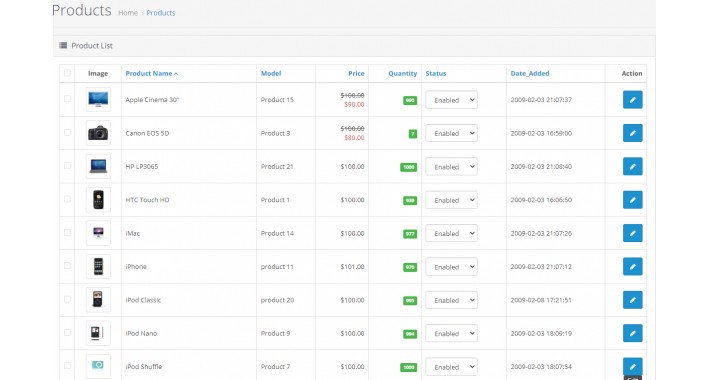 DIsplay Date added and Update Status field on product list page