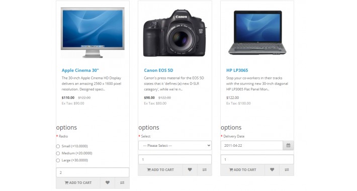 Product options on category listing page