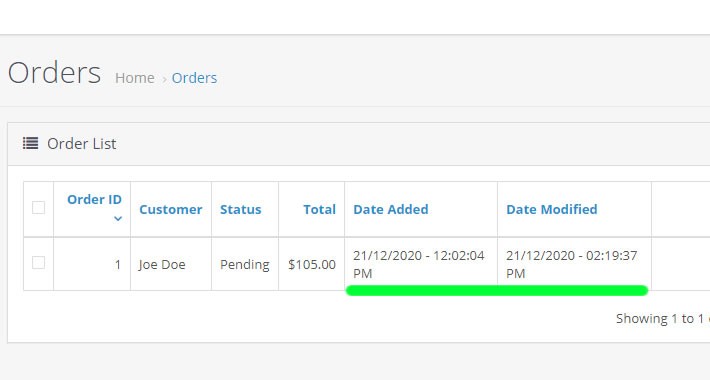 Display time of order Admin