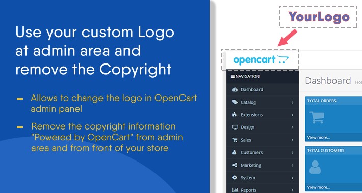 Change admin area logo and remove OpenCart copyright