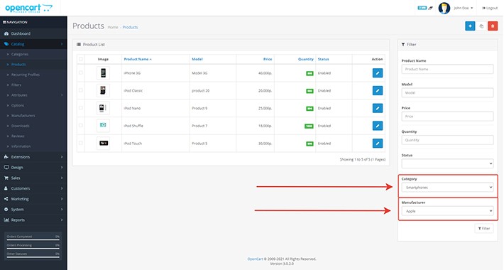 XD admin category & manufacturer filter