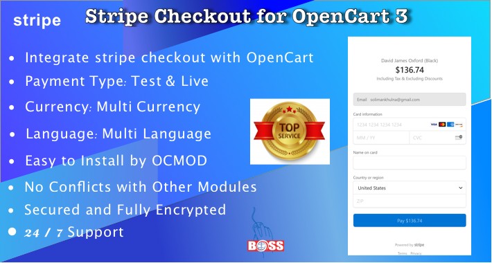 Stripe Checkout for OpenCart 2.x , 3.x , 4.x (3D Secure)
