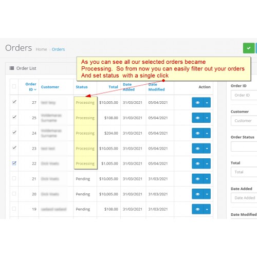 OpenCart - Mass Order Status Update