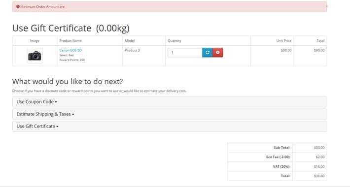 Checkout Minimum Order Total