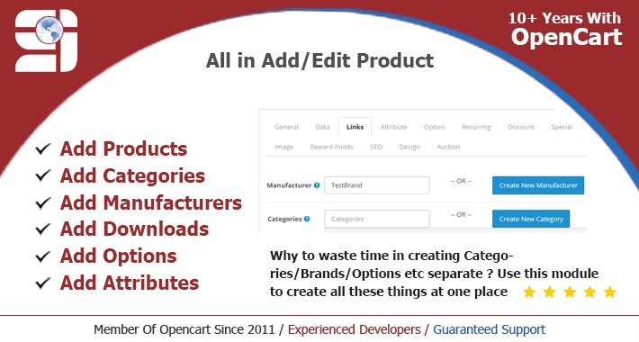 Create all at one place Product/Category/Manufacturer/Options