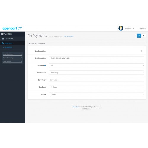 OpenCart Pin Payments Payment Gateway Australia