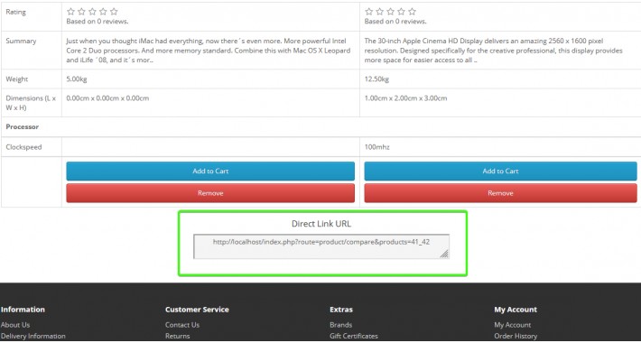 Opencart Compare Product Link