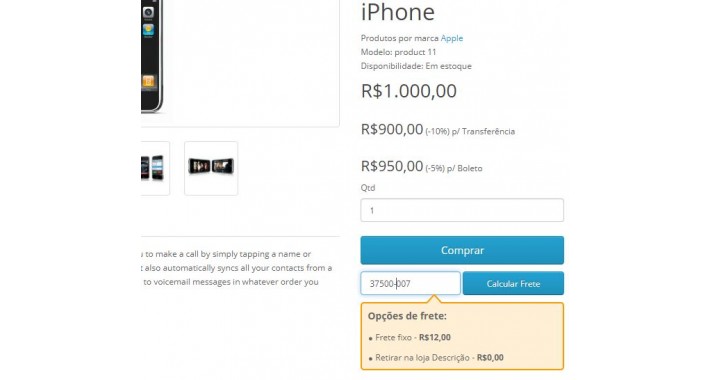 Consulta Fretes na Página do Produto