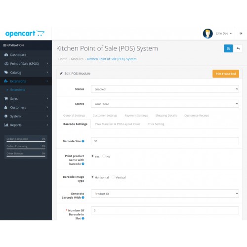 OpenCart Opencart Kitchen Point Of Sale System (POS)