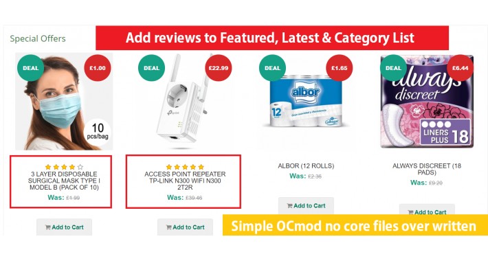 Add Reviews to Category, Featured and Latest
