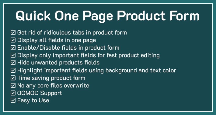 OpenCart - Quick Edit One Page Product Form