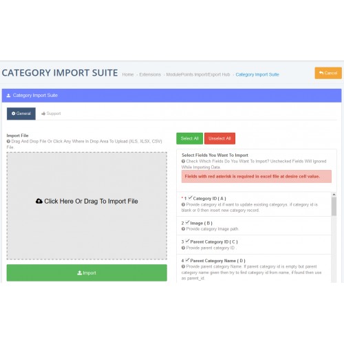 OpenCart - Categories Import Export