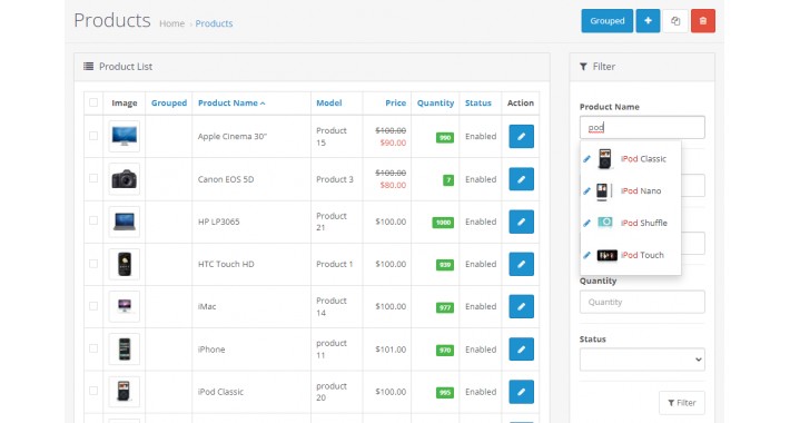 Easy Search Admin - Products and Categories