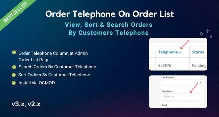 Order Telephone On Order List with Search Filter