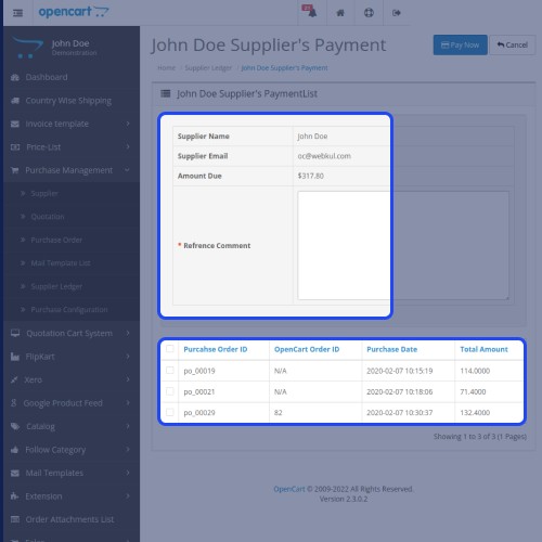 opencart purchase order manager extension