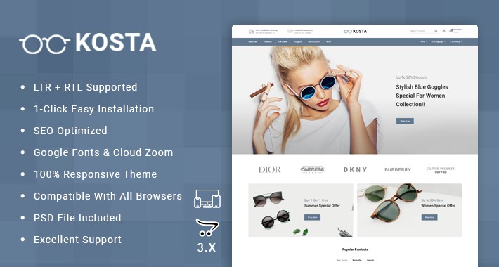 Kosta - Goggles Store Opencart Responsive Theme