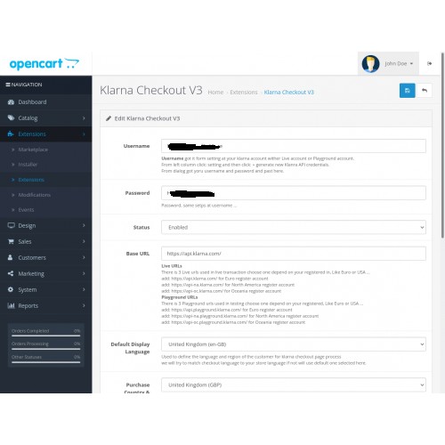 OpenCart Klarna Checkout