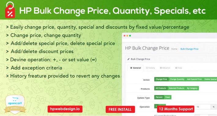 Bulk Change Product Price, Quantity, Specials and Discounts