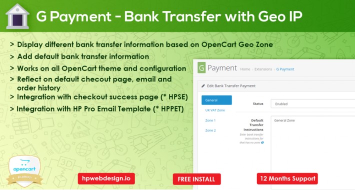 G Payment - Bank Transfer Information based Geo IP / Location
