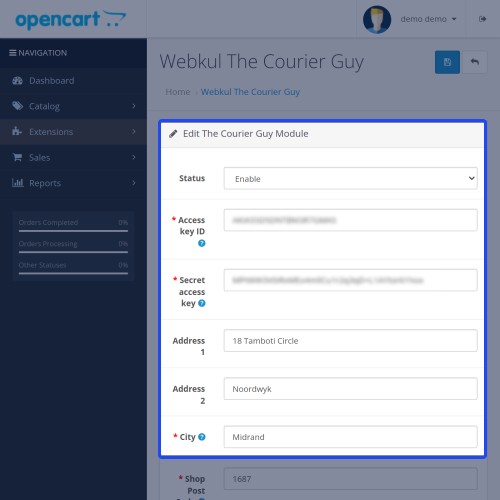OpenCart Opencart The Courier Guy Shipping