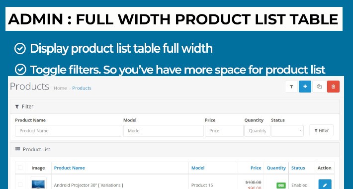 Admin Template : Full Width Product List Page