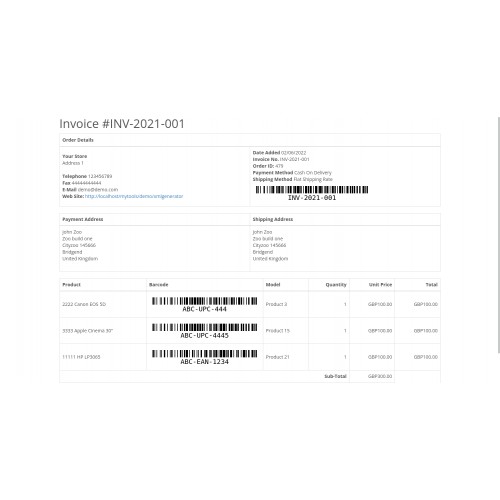 OpenCart Barcode Invoice OpenCart Barcode Invoice