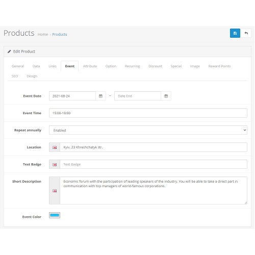 OpenCart - Event Calendar. Product as Event