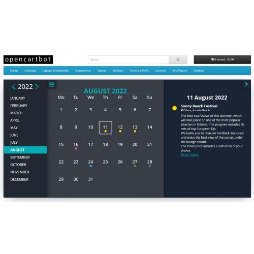 OpenCart Event Calendar. Product as Event