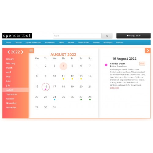 OpenCart Event Calendar. Product as Event
