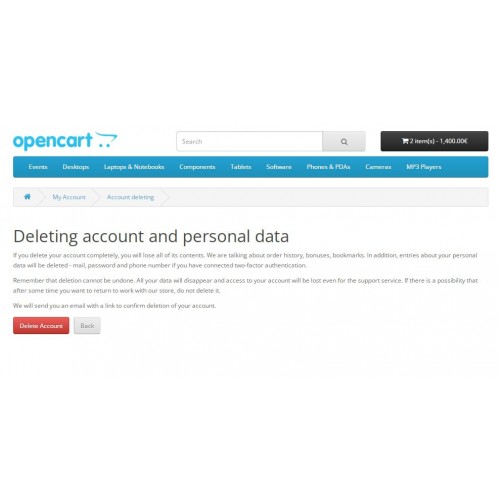 OpenCart - Delete Account - Extension For OpenCart 3