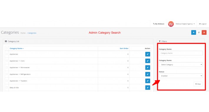 Admin Category Search