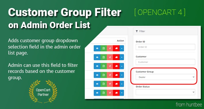 Customer Group Filter for OpenCart 4 Admin Order List Page