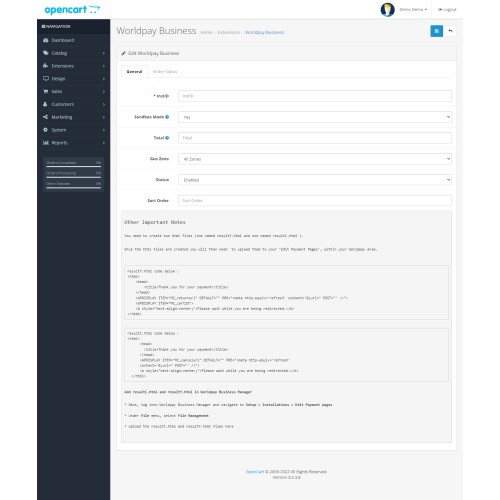 OpenCart Worldpay Business