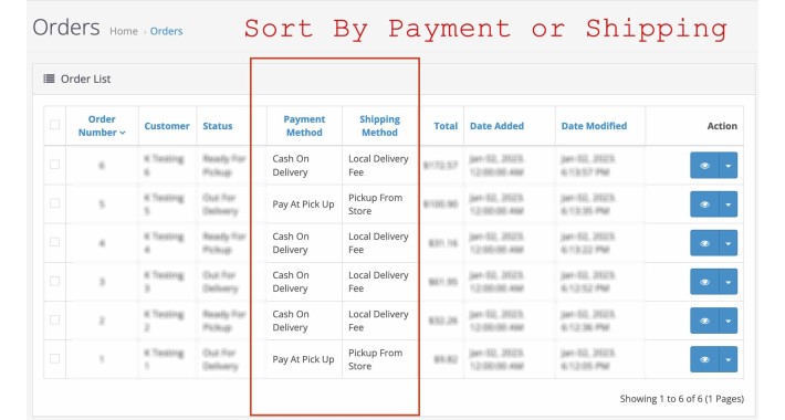 Sort Filter Orders by Payment or Shipping