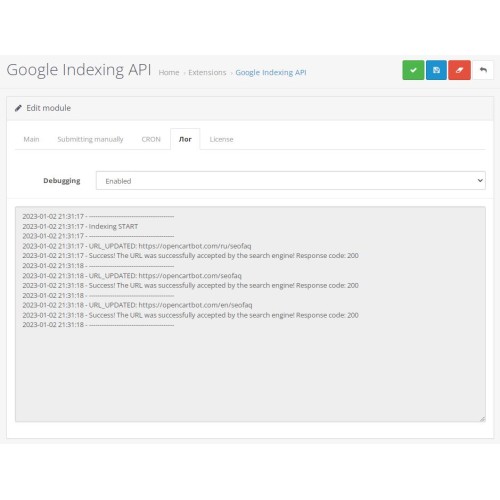 OpenCart - Google Indexing API - OpenCart Extension
