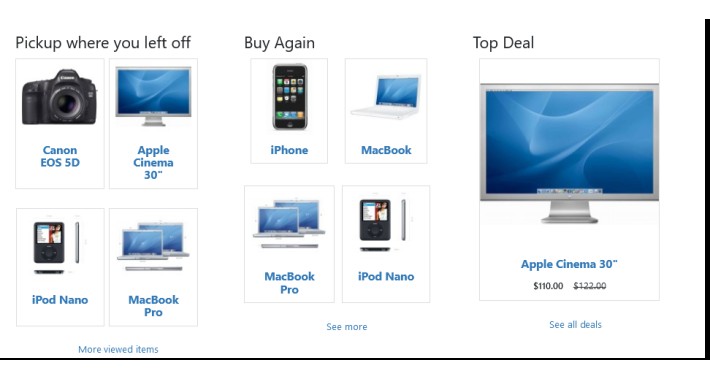 Previously viewed, Buy Again and Top Deals